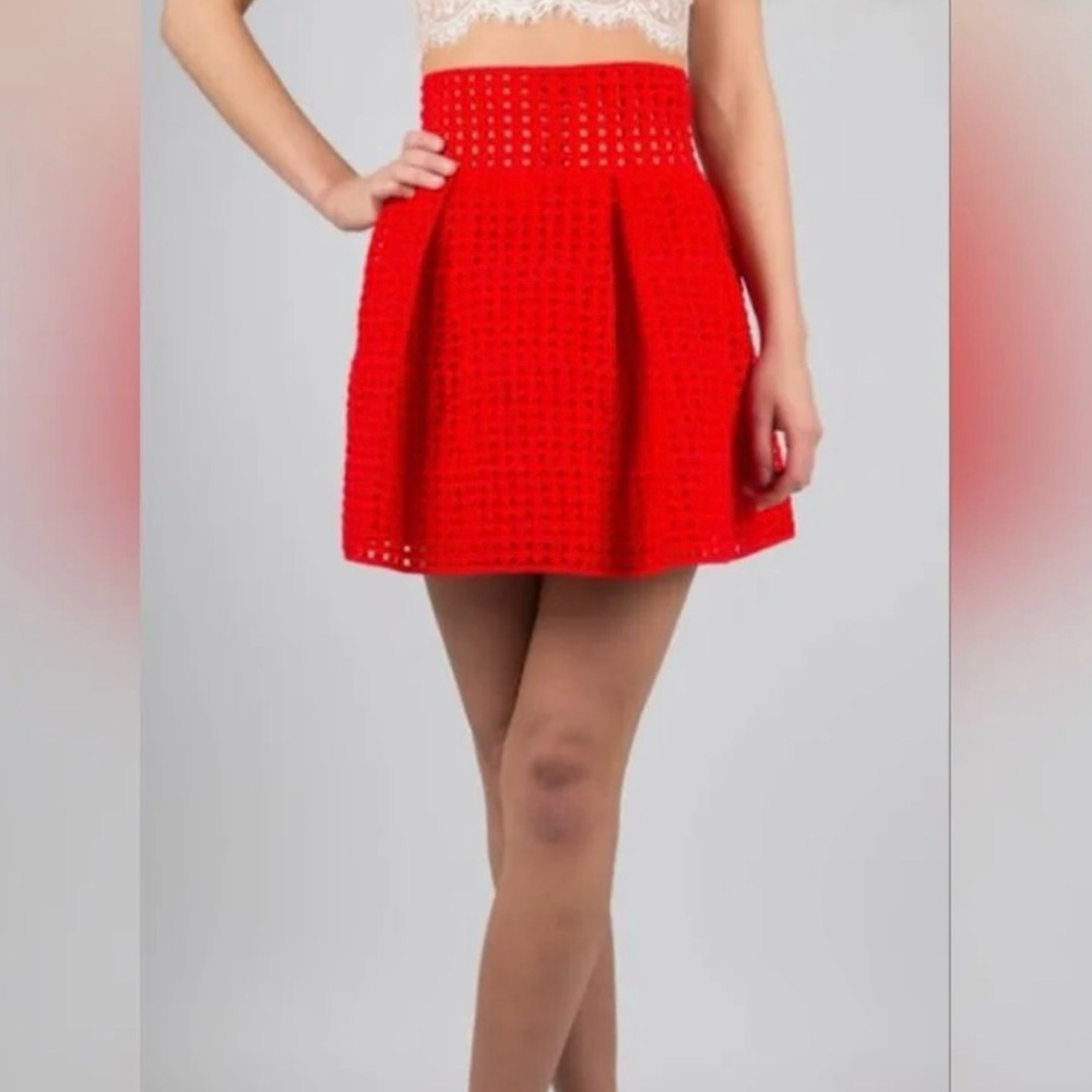 Lucy Wang Red A-Line High Waisted Bubble Skirt